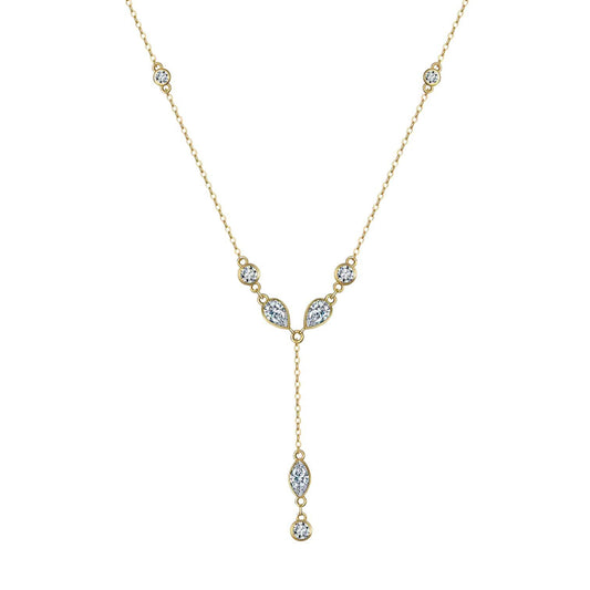 Delicate Cubic Zirconia Lariat Necklace - BQM18 Gold