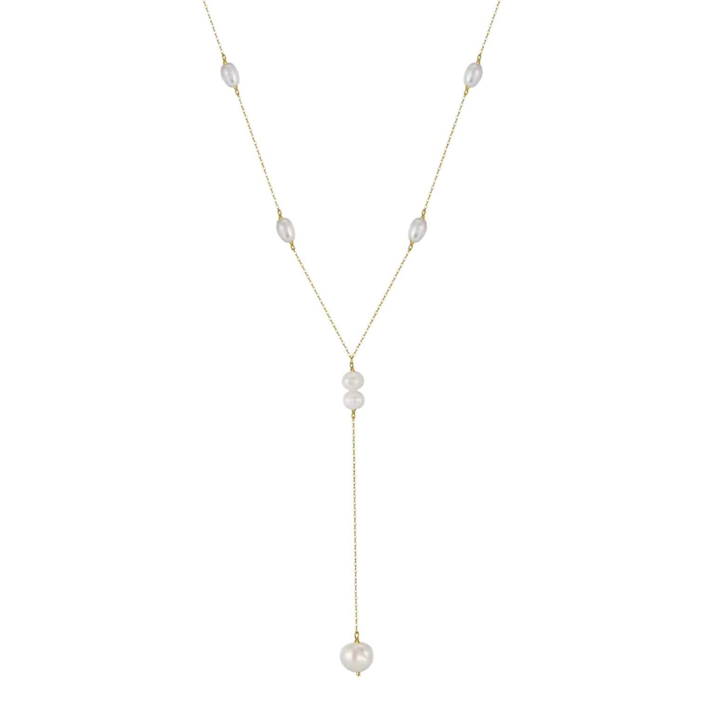 Delicate Freshwater Pearl Lariat Necklace - BQN17 Gold