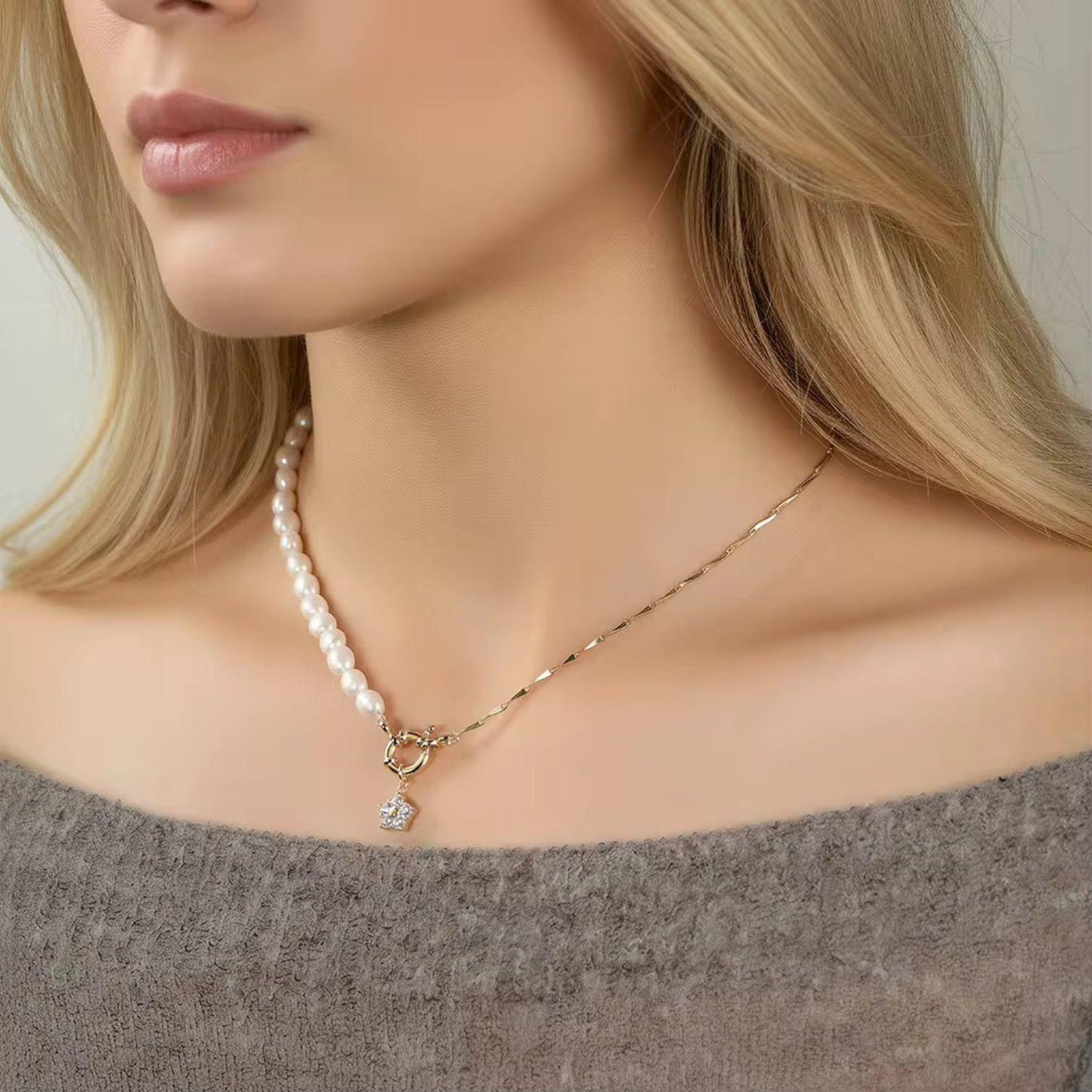 Freshwater Pearl Star Pendant Necklace - GPN92