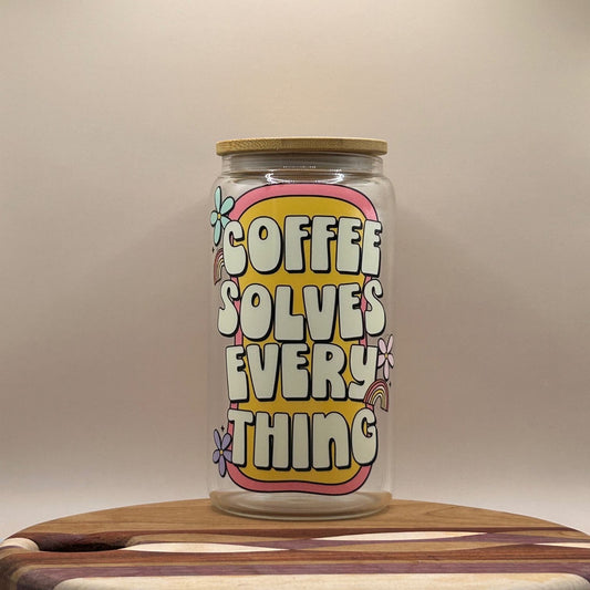 Coffee Solves Everything - Glass Cup